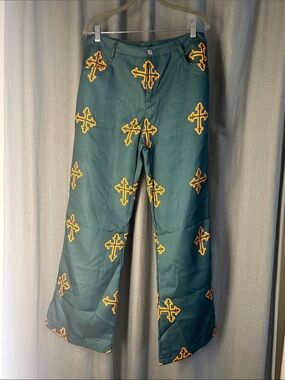 Source Unknown dark green Chino Pants with orange Cross Prints
